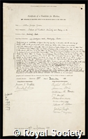 Green, Arthur George: certificate of election to the Royal Society