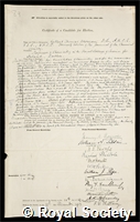 Morgan, Sir Gilbert Thomas: certificate of election to the Royal Society