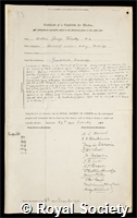 Tansley, Sir Arthur George: certificate of election to the Royal Society