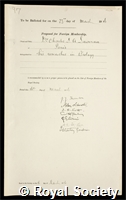 Laveran, Charles Louis Alphonse: certificate of election to the Royal Society