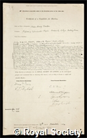 Barton, Edwin Henry: certificate of election to the Royal Society
