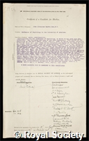 MacWilliam, John Alexander: certificate of election to the Royal Society