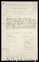 Rogers, Sir Leonard: certificate of election to the Royal Society