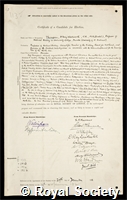 Thompson, Sir D'Arcy Wentworth: certificate of election to the Royal Society