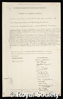 Woods, Henry: certificate of election to the Royal Society