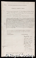 Jackson, Sir Herbert: certificate of election to the Royal Society