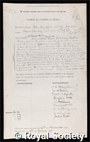 Macdonald, John Smyth: certificate of election to the Royal Society