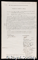 Robertson, Sir Robert: certificate of election to the Royal Society