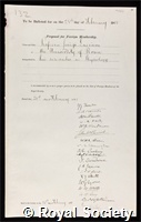 Luciani, Luigi: certificate of election to the Royal Society