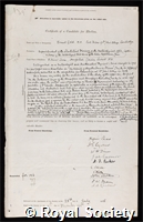Gold, Ernest: certificate of election to the Royal Society
