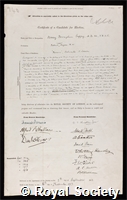 Guppy, Henry Brougham: certificate of election to the Royal Society