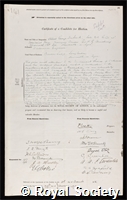 Hadcock, Sir Albert George: certificate of election to the Royal Society