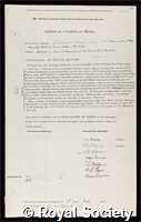 Hill, Archibald Vivian: certificate of election to the Royal Society