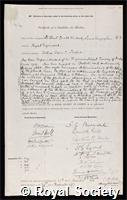 Lenox-Conyngham, Sir Gerald Ponsonby: certificate of election to the Royal Society