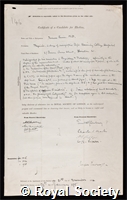 Lewis, Sir Thomas: certificate of election to the Royal Society