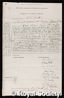 Smith, Sir Frank Edward: certificate of election to the Royal Society