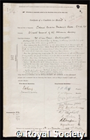 Arden-Close, Sir Charles Frederick: certificate of election to the Royal Society