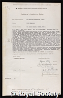Fitzmaurice, Sir Maurice: certificate of election to the Royal Society