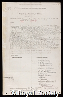 Heron-Allen, Edward: certificate of election to the Royal Society