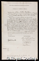 Matthew, William Diller: certificate of election to the Royal Society