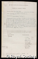 Watson, George Neville: certificate of election to the Royal Society
