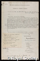 Willis, John Christopher: certificate of election to the Royal Society