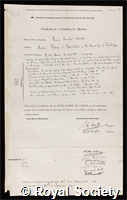 Wood, Thomas Barlow: certificate of election to the Royal Society