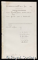 Jordan, Marie Ennemond Camille: certificate of election to the Royal Society