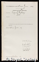 Rydberg, Janne Robert: certificate of election to the Royal Society