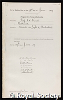 Wood, Robert Williams: certificate of election to the Royal Society