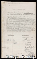Armstrong, Edward Frankland: certificate of election to the Royal Society