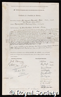 Bose, Sir Jagadis Chunder: certificate of election to the Royal Society