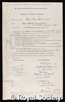 Cathcart, Edward Provan: certificate of election to the Royal Society