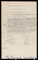 Knott, Cargill Gilston: certificate of election to the Royal Society