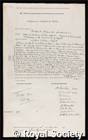 Lindemann, Frederick Alexander: certificate of election to the Royal Society