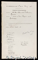 Deslandres, Henri Alexandre: certificate of election to the Royal Society
