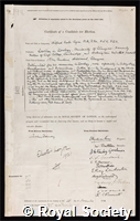 Agar, Wilfred Eade: certificate of election to the Royal Society