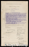 Tennyson D'Eyncourt, Sir Eustace Henry William: certificate of election to the Royal Society