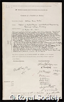 Eccles, William Henry: certificate of election to the Royal Society