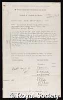 Middlemiss, Charles Stewart: certificate of election to the Royal Society