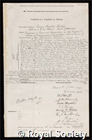 Philip, James Charles: certificate of election to the Royal Society