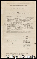 Robb, Alfred Arthur: certificate of election to the Royal Society