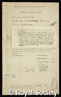 Bryce, Thomas Hastie: certificate of election to the Royal Society
