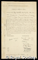 Marshall, Sir Guy Anstruther Knox: certificate of election to the Royal Society