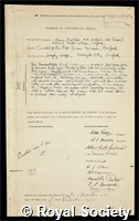 Balfour, Henry: certificate of election to the Royal Society