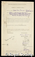 Barnard, Joseph Edwin: certificate of election to the Royal Society
