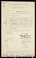 Gemmill, James Fairlie: certificate of election to the Royal Society
