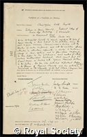 Ingold, Sir Christopher Kelk: certificate of election to the Royal Society