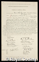 Price, Thomas Slater: certificate of election to the Royal Society