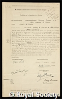 Raman, Sir Chandrasekhara Venkata: certificate of election to the Royal Society